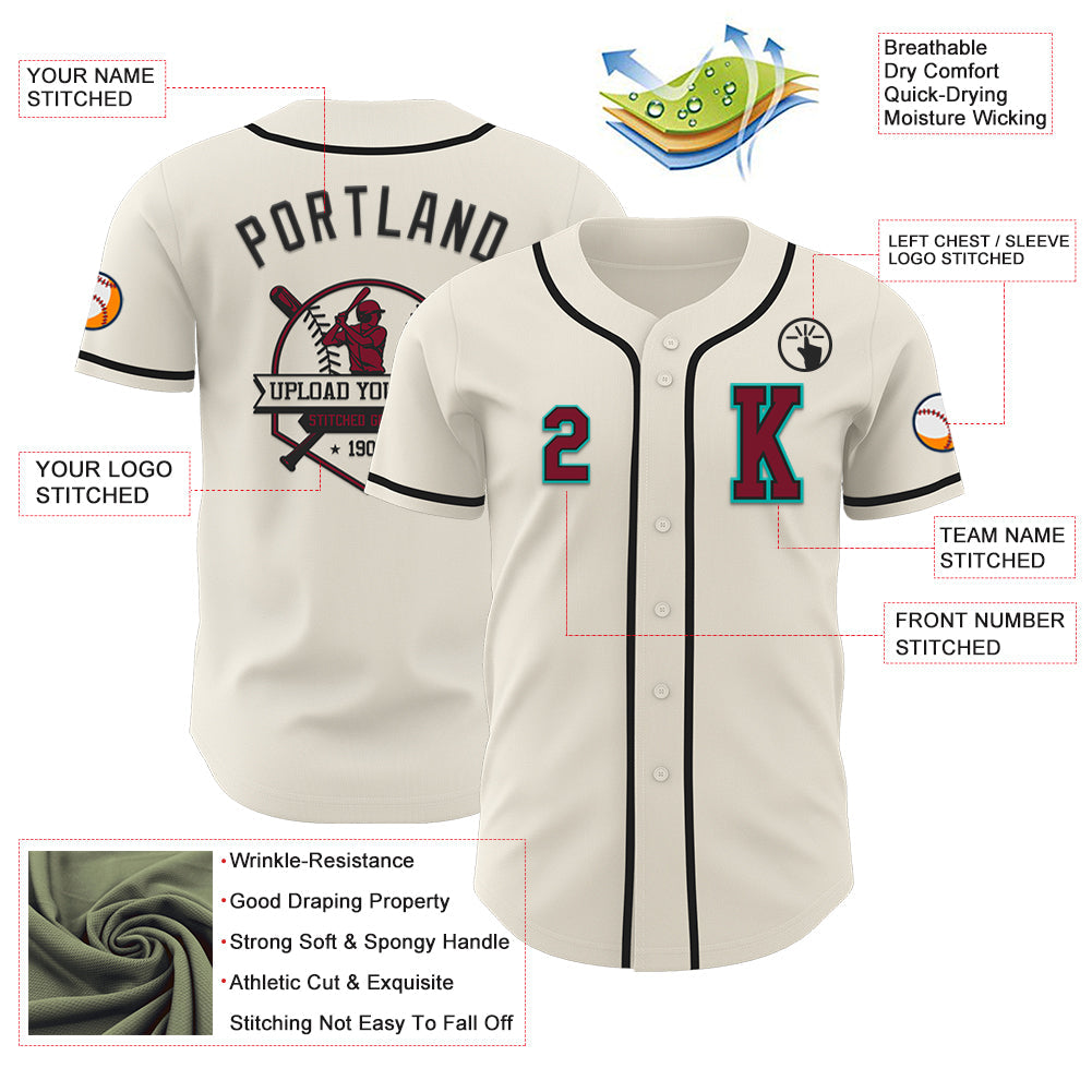 Custom Cream Crimson Black-Aqua Authentic Baseball Jersey - Sky-Custom