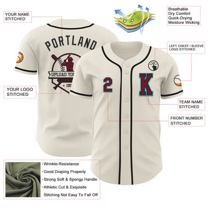 Custom Cream Crimson Black-Aqua Authentic Baseball Jersey - Sky-Custom