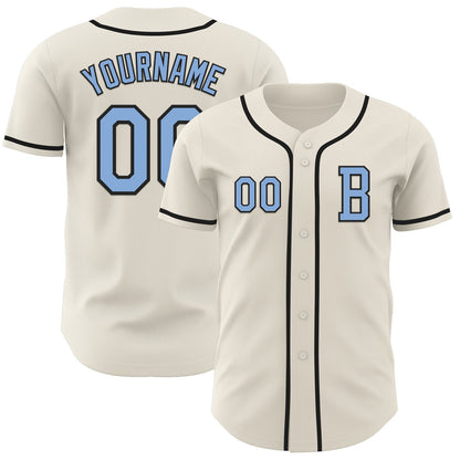 Custom Cream Light Blue-Black Authentic Baseball Jersey - Sky-Custom