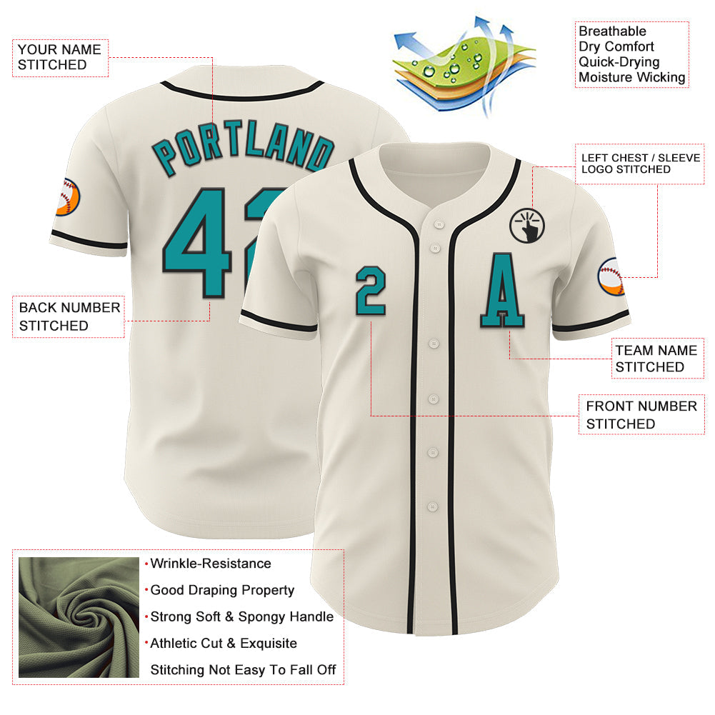 Custom Cream Teal-Black Authentic Baseball Jersey - Sky-Custom