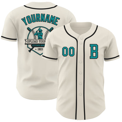 Custom Cream Teal-Black Authentic Baseball Jersey - Sky-Custom