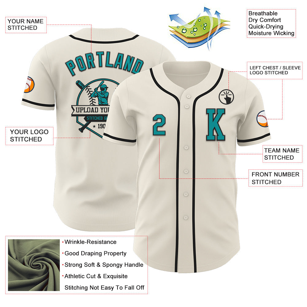Custom Cream Teal-Black Authentic Baseball Jersey - Sky-Custom