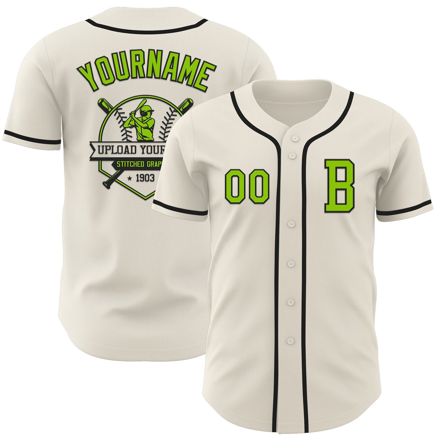 Custom Cream Neon Green-Black Authentic Baseball Jersey - Sky-Custom