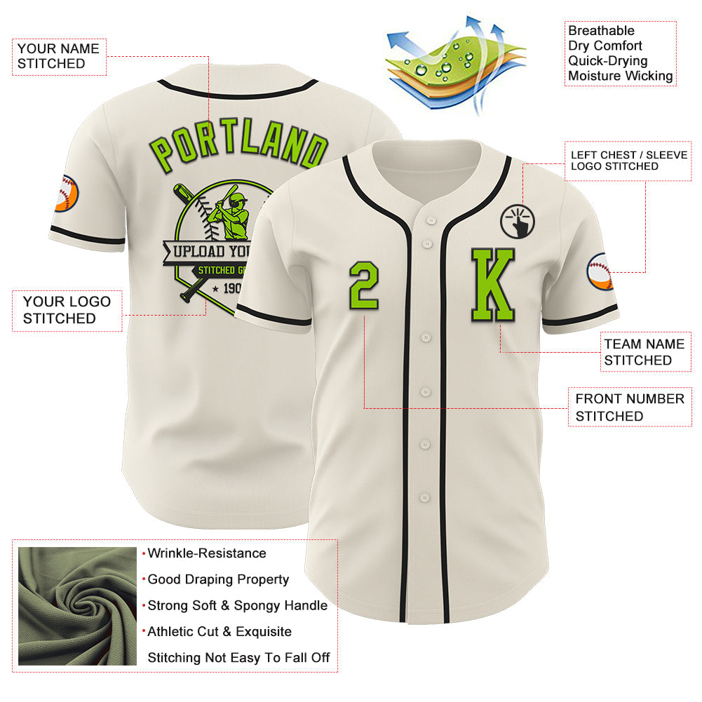 Custom Cream Neon Green-Black Authentic Baseball Jersey - Sky-Custom
