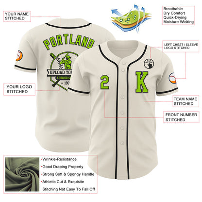 Custom Cream Neon Green-Black Authentic Baseball Jersey - Sky-Custom