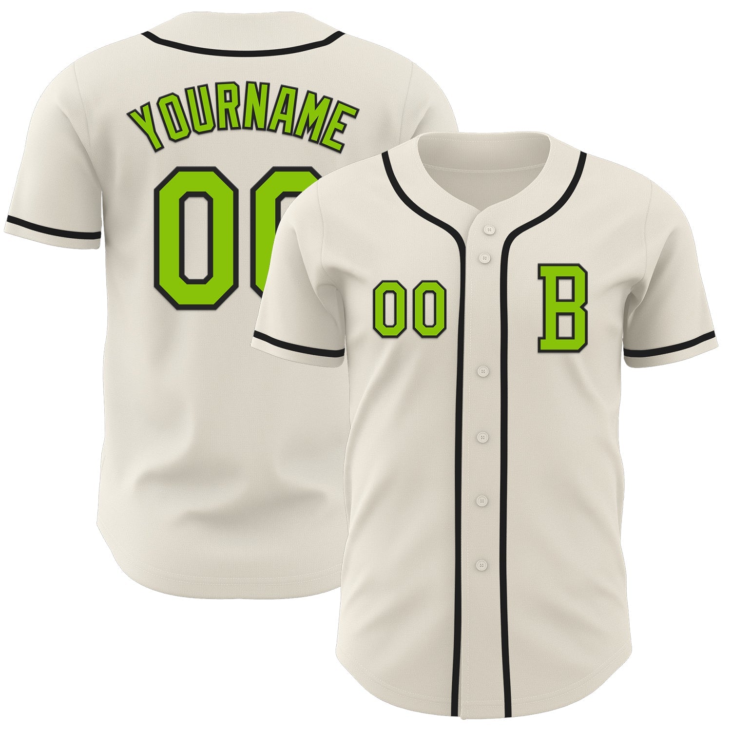 Custom Cream Neon Green-Black Authentic Baseball Jersey - Sky-Custom