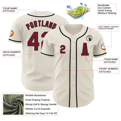 Custom Cream Crimson-Black Authentic Baseball Jersey - Sky-Custom