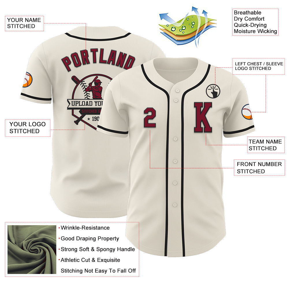 Custom Cream Crimson-Black Authentic Baseball Jersey - Sky-Custom