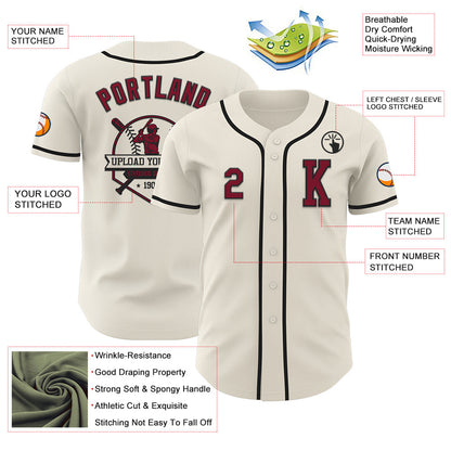 Custom Cream Crimson-Black Authentic Baseball Jersey - Sky-Custom