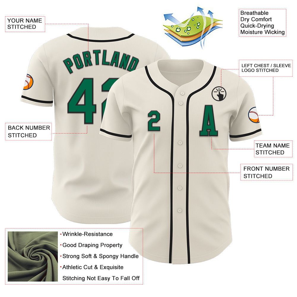 Custom Cream Kelly Green-Black Authentic Baseball Jersey - Sky-Custom