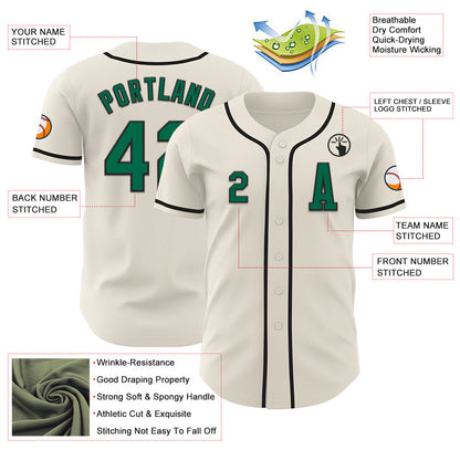 Custom Cream Kelly Green-Black Authentic Baseball Jersey - Sky-Custom