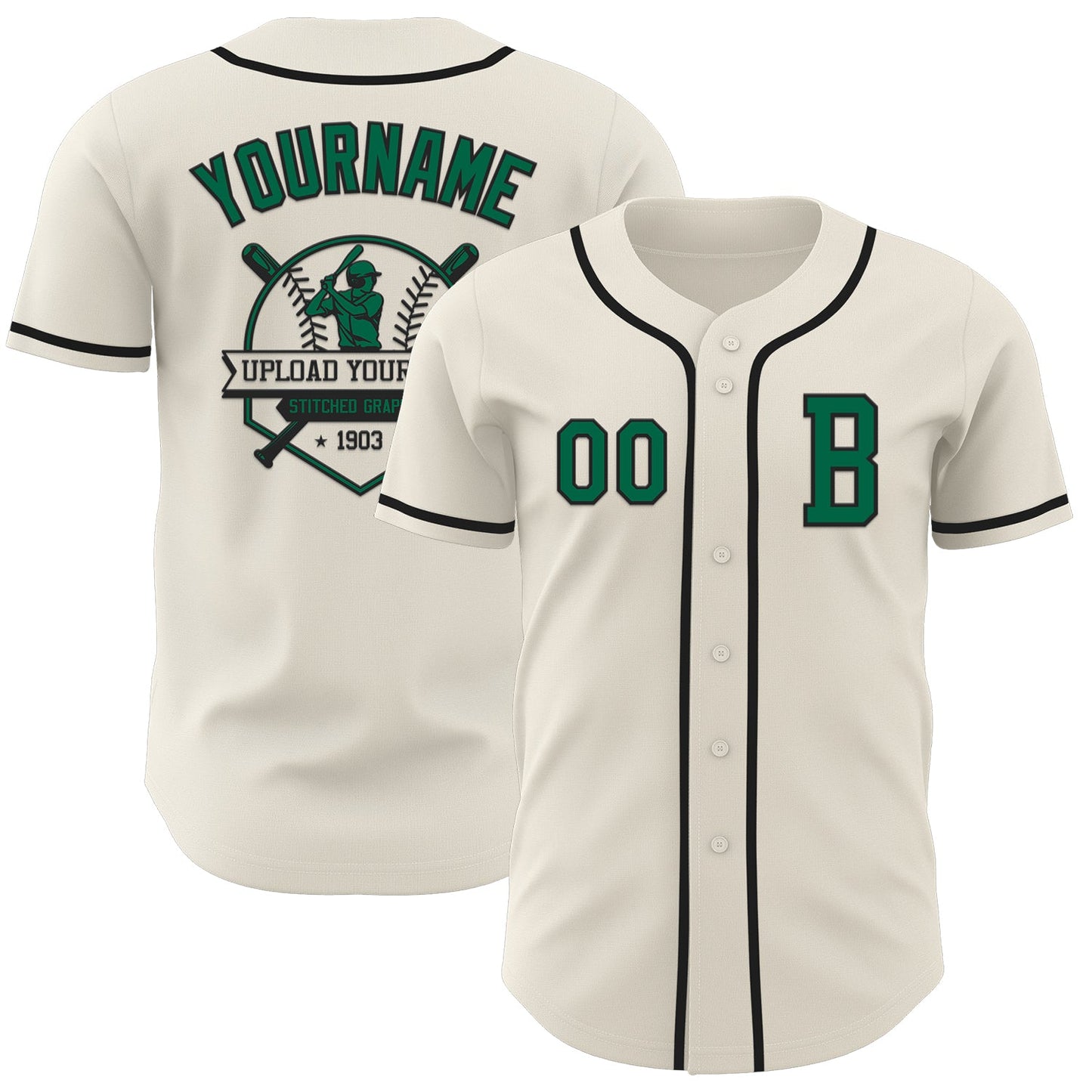 Custom Cream Kelly Green-Black Authentic Baseball Jersey - Sky-Custom
