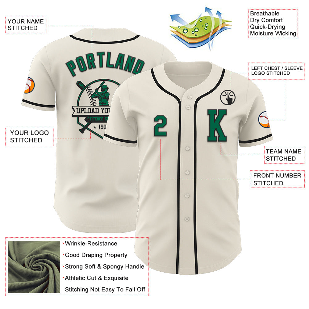 Custom Cream Kelly Green-Black Authentic Baseball Jersey - Sky-Custom