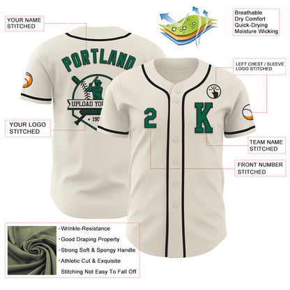 Custom Cream Kelly Green-Black Authentic Baseball Jersey - Sky-Custom