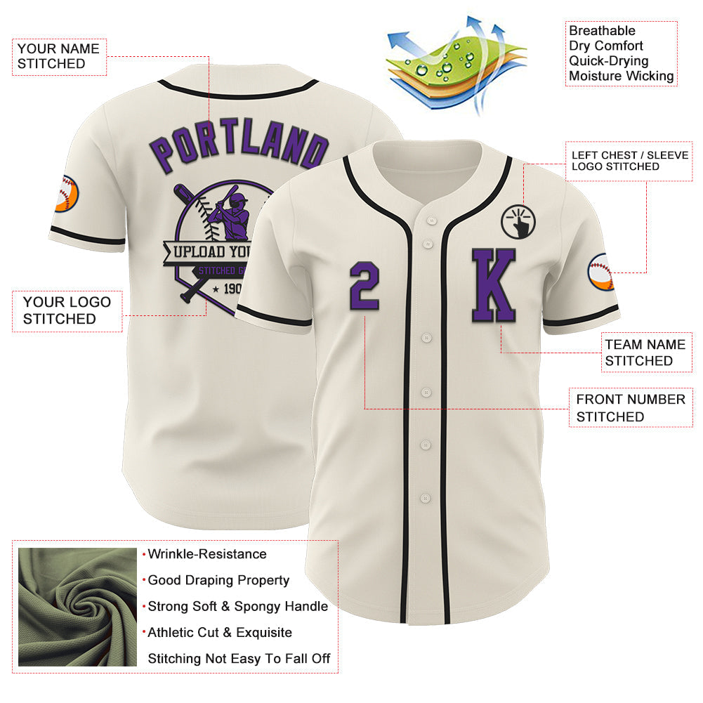 Custom Cream Purple-Black Authentic Baseball Jersey - Sky-Custom