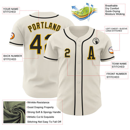 Custom Cream Black-Gold Authentic Baseball Jersey - Sky-Custom