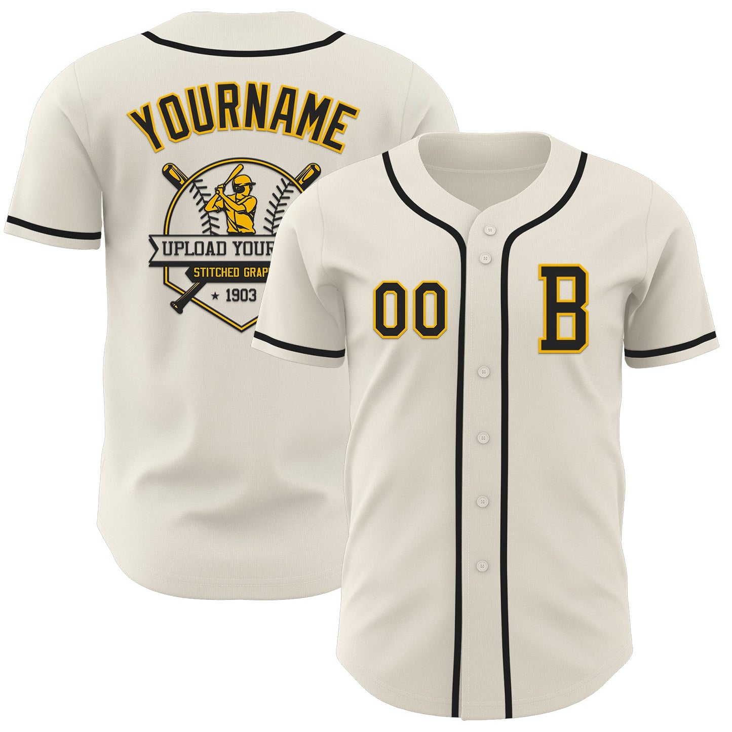 Custom Cream Black-Gold Authentic Baseball Jersey - Sky-Custom