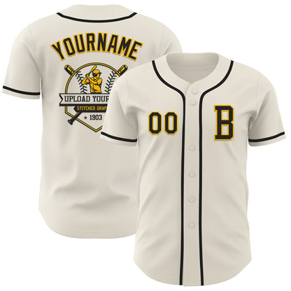 Custom Cream Black-Gold Authentic Baseball Jersey - Sky-Custom