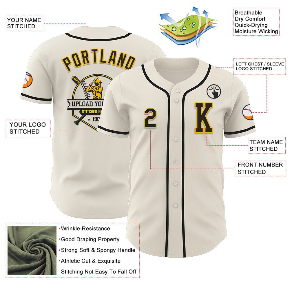 Custom Cream Black-Gold Authentic Baseball Jersey - Sky-Custom