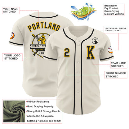 Custom Cream Black-Gold Authentic Baseball Jersey - Sky-Custom
