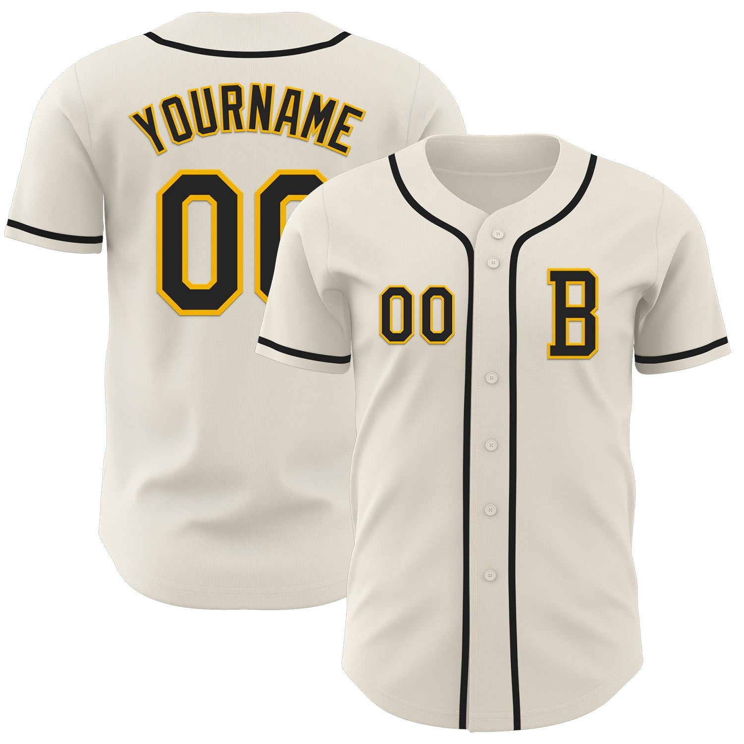 Custom Cream Black-Gold Authentic Baseball Jersey - Sky-Custom