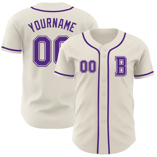 Custom Cream Purple Authentic Baseball Jersey - Sky-Custom