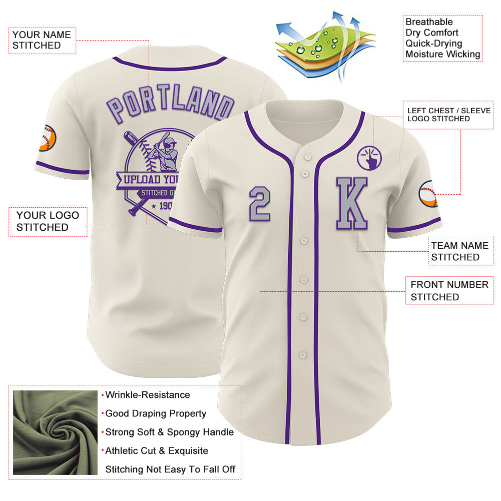 Custom Cream Gray-Purple Authentic Baseball Jersey - Sky-Custom