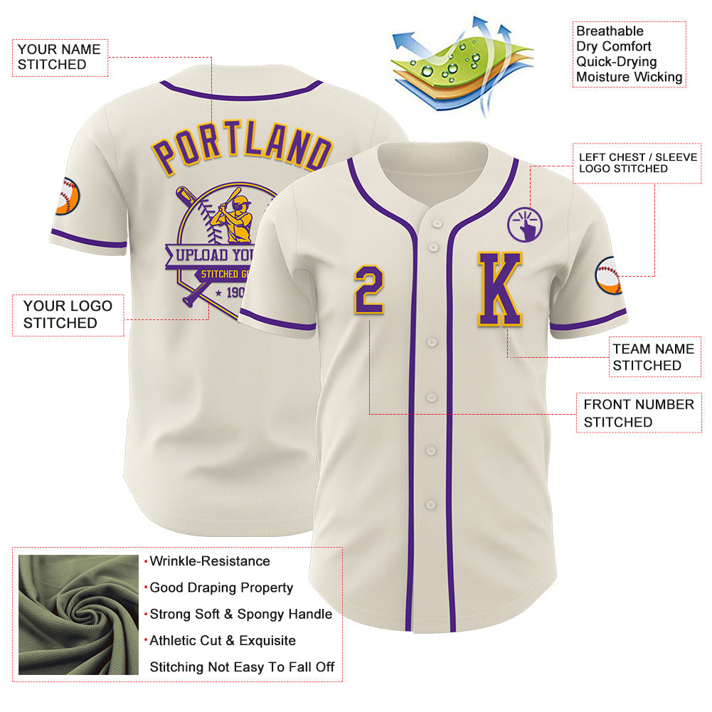 Custom Cream Purple-Gold Authentic Baseball Jersey - Sky-Custom