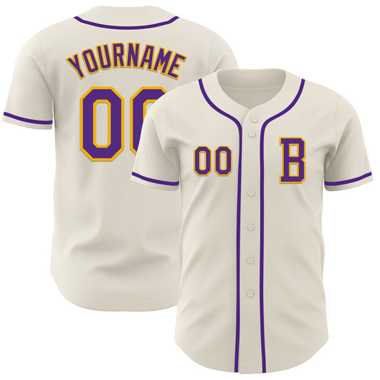 Custom Cream Purple-Gold Authentic Baseball Jersey - Sky-Custom