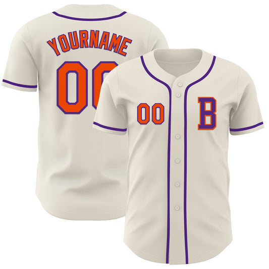 Custom Cream Orange-Purple Authentic Baseball Jersey - Sky-Custom