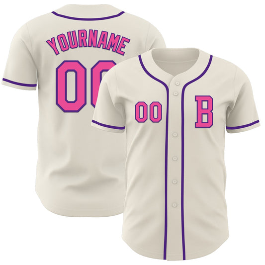 Custom Cream Pink-Purple Authentic Baseball Jersey - Sky-Custom