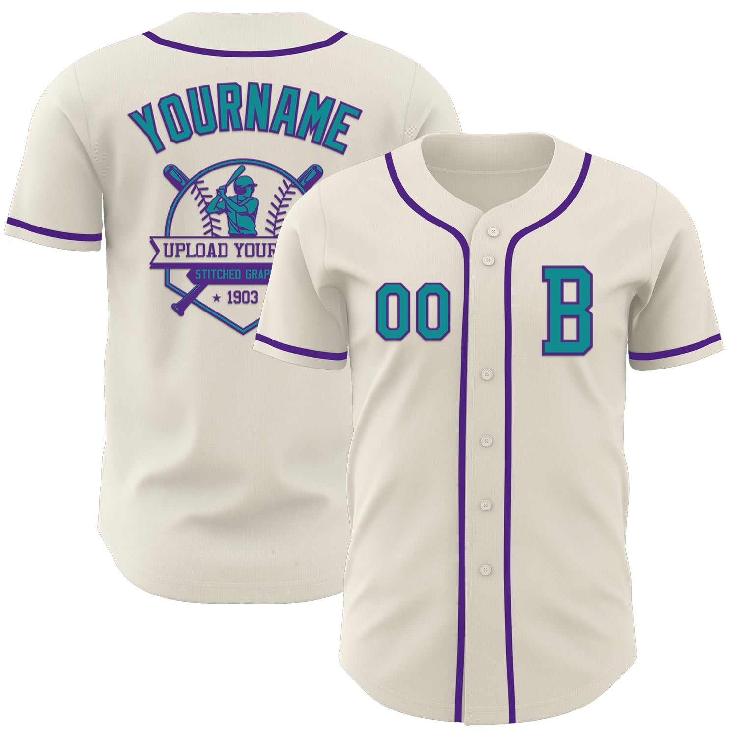 Custom Cream Teal-Purple Authentic Baseball Jersey - Sky-Custom