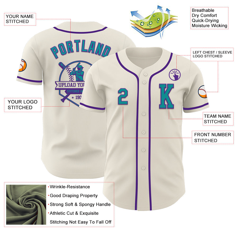 Custom Cream Teal-Purple Authentic Baseball Jersey - Sky-Custom