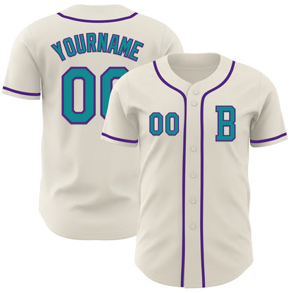 Custom Cream Teal-Purple Authentic Baseball Jersey - Sky-Custom