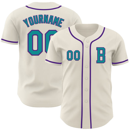 Custom Cream Teal-Purple Authentic Baseball Jersey - Sky-Custom