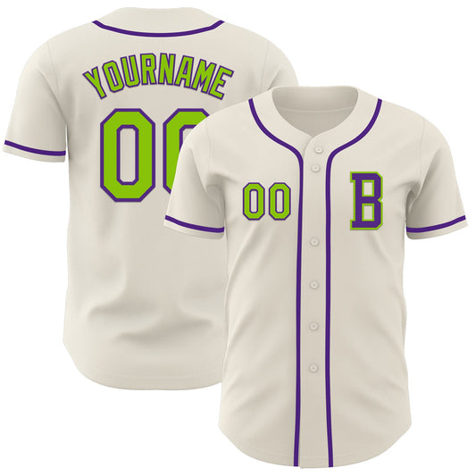 Custom Cream Neon Green-Purple Authentic Baseball Jersey - Sky-Custom