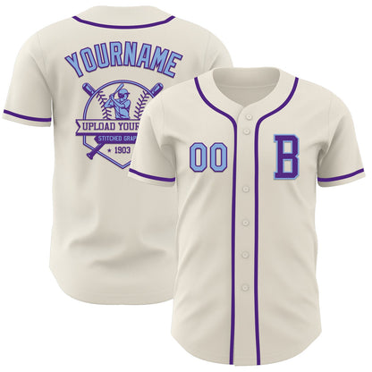 Custom Cream Light Blue-Purple Authentic Baseball Jersey - Sky-Custom