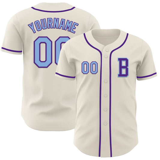 Custom Cream Light Blue-Purple Authentic Baseball Jersey - Sky-Custom