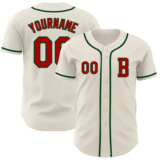 Custom Cream Red-Green Authentic Baseball Jersey - Sky-Custom
