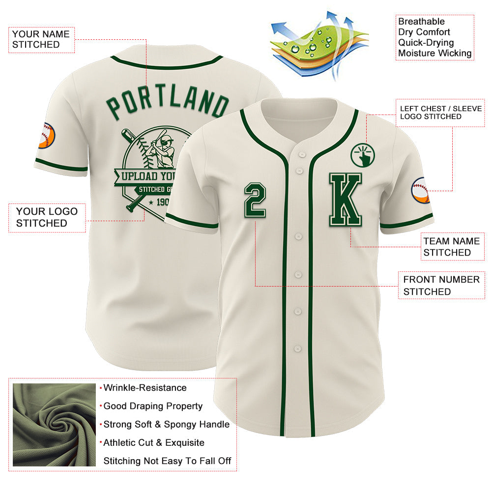 Custom Cream Green Authentic Baseball Jersey - Sky-Custom