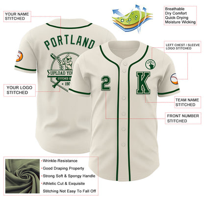 Custom Cream Green Authentic Baseball Jersey - Sky-Custom