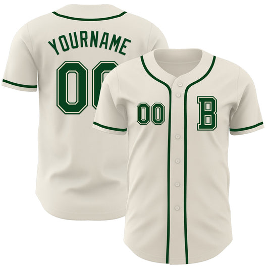 Custom Cream Green Authentic Baseball Jersey - Sky-Custom