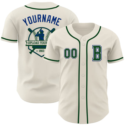 Custom Cream Green-Royal Authentic Baseball Jersey - Sky-Custom