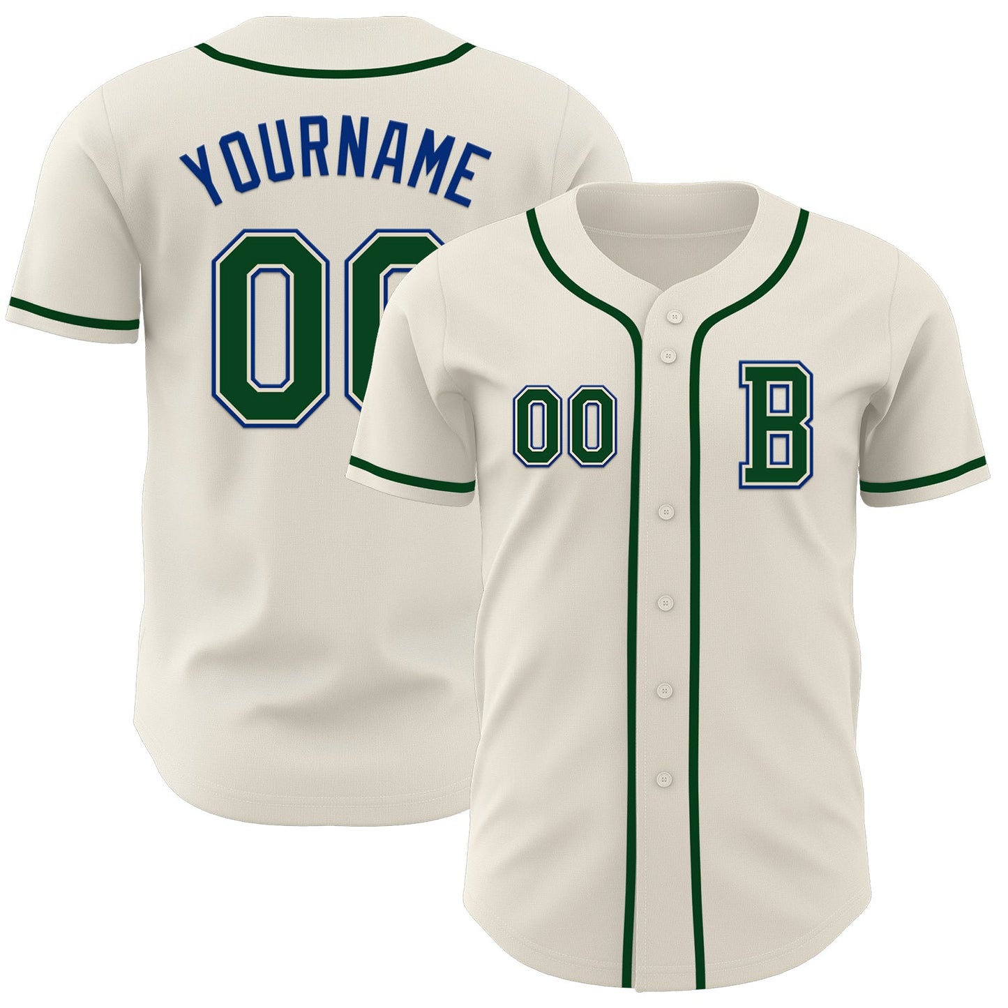 Custom Cream Green-Royal Authentic Baseball Jersey - Sky-Custom