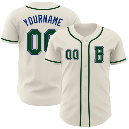 Custom Cream Green-Royal Authentic Baseball Jersey - Sky-Custom
