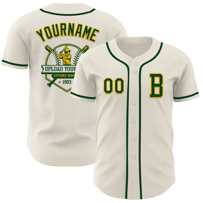 Custom Cream Green-Gold Authentic Baseball Jersey - Sky-Custom