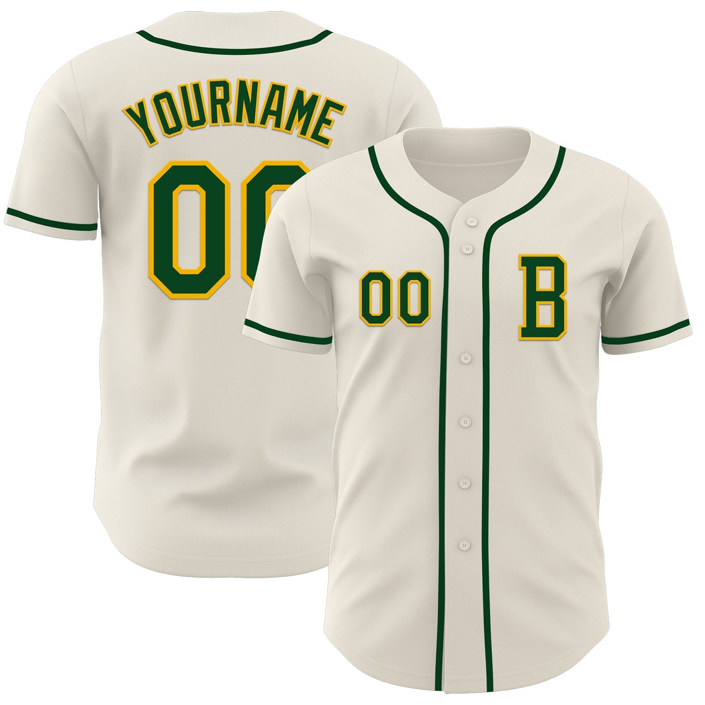 Custom Cream Green-Gold Authentic Baseball Jersey - Sky-Custom