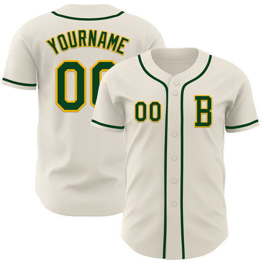 Custom Cream Green-Gold Authentic Baseball Jersey - Sky-Custom