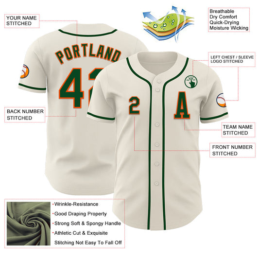 Custom Cream Green-Orange Authentic Baseball Jersey - Sky-Custom