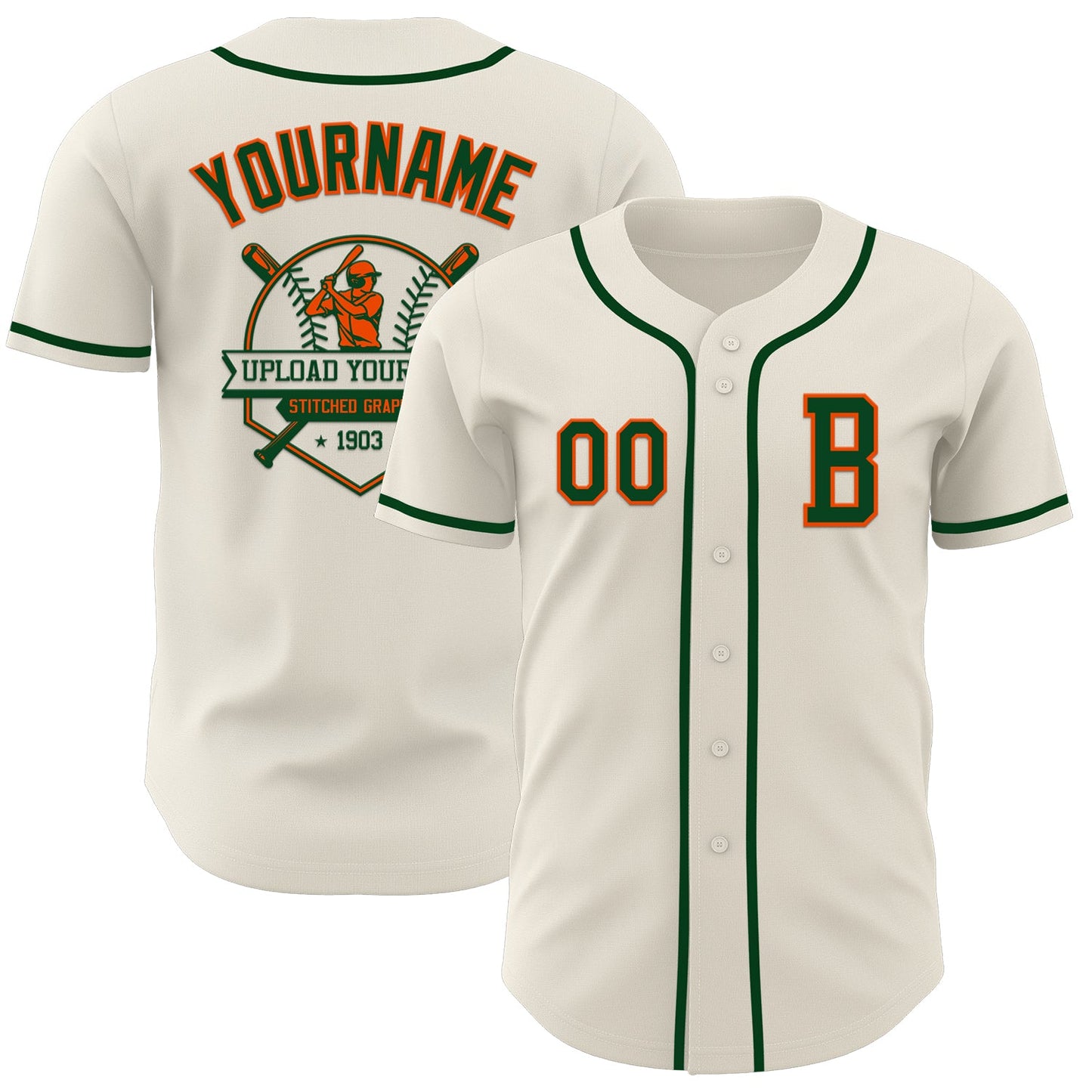Custom Cream Green-Orange Authentic Baseball Jersey - Sky-Custom
